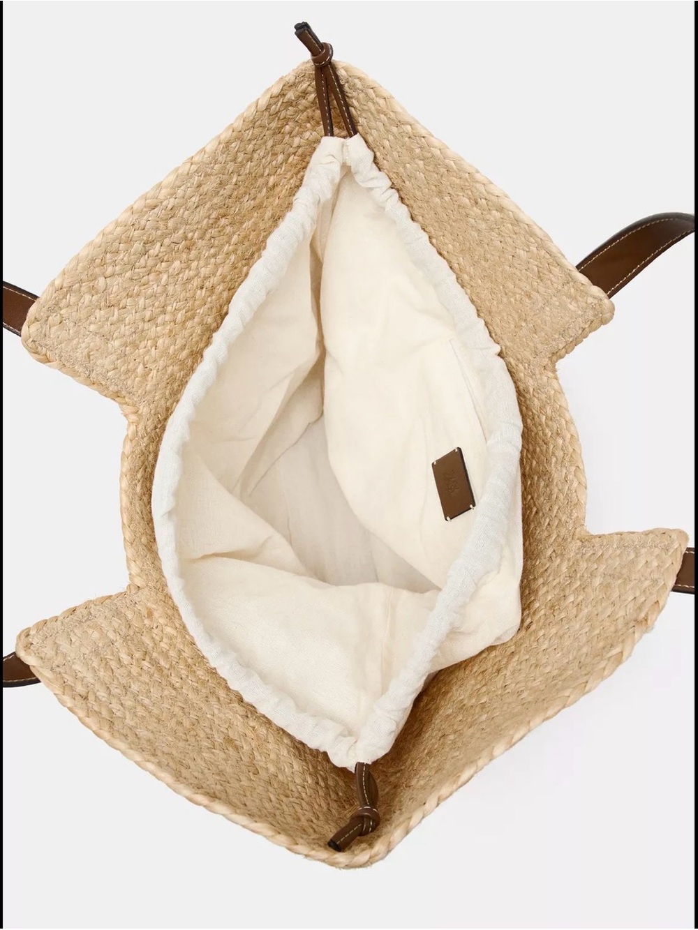 Zara Woven Straw Tote Bag with Brown Leather Handles - Picture 5 of 8